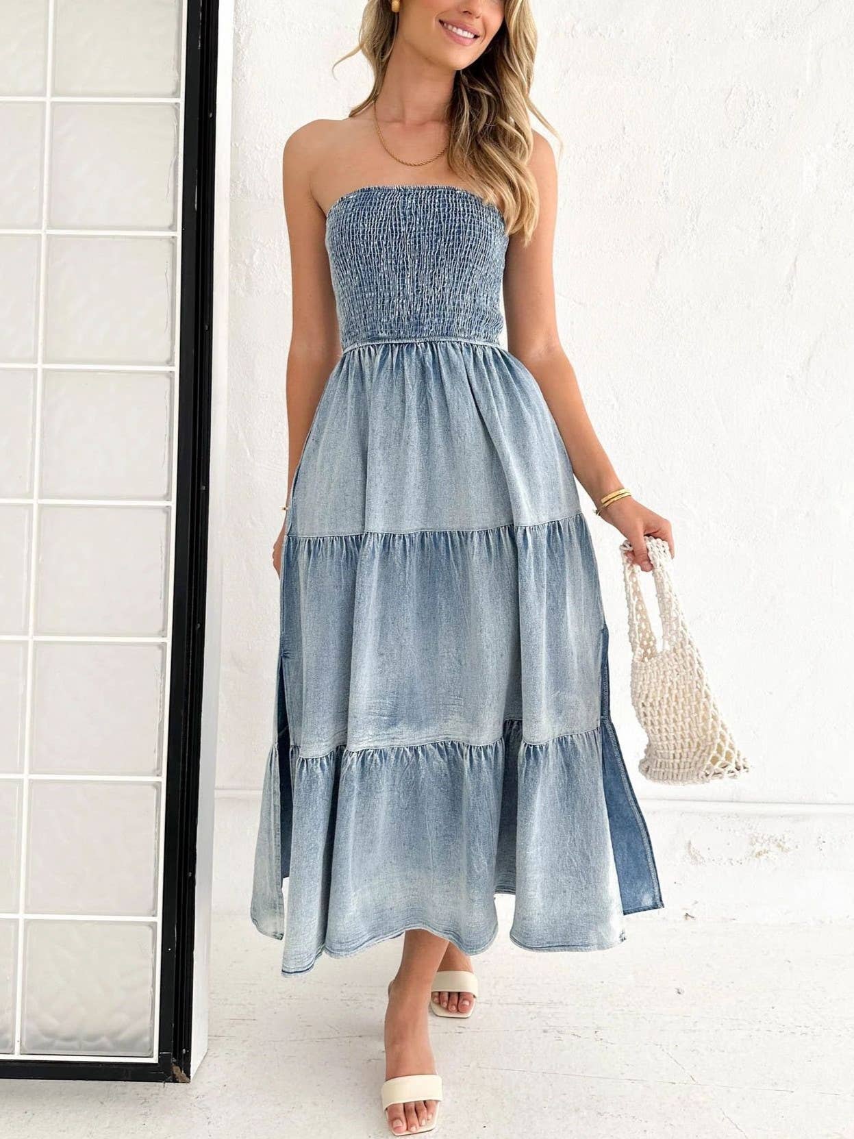 Stitched Bandeau Denim Dress