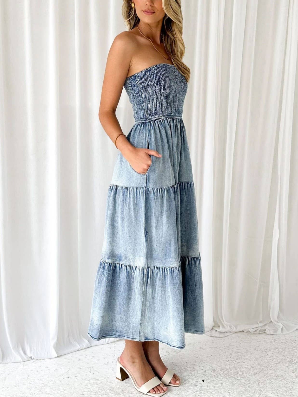 Stitched Bandeau Denim Dress