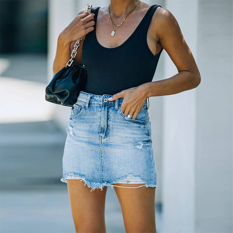 Darling Distressed Denim Skirt