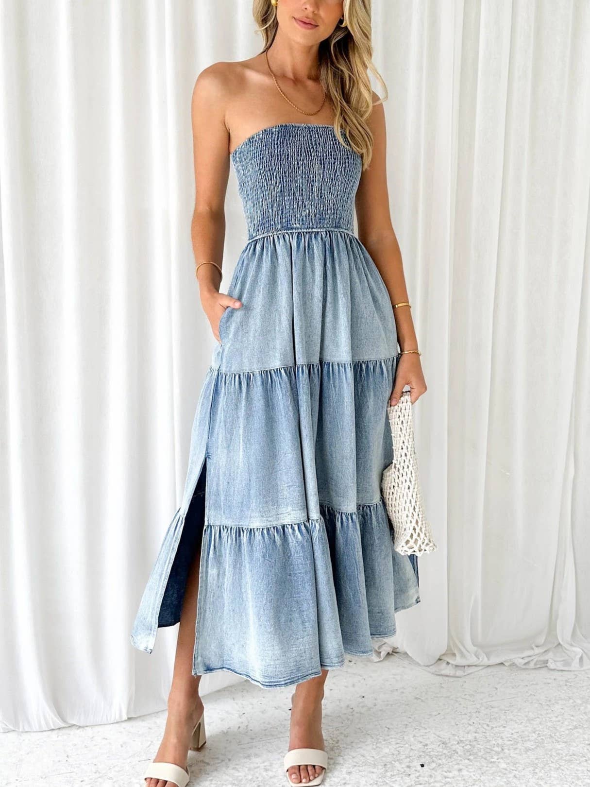 Stitched Bandeau Denim Dress