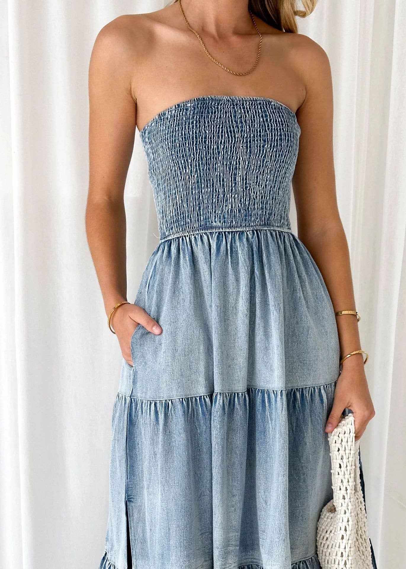 Stitched Bandeau Denim Dress