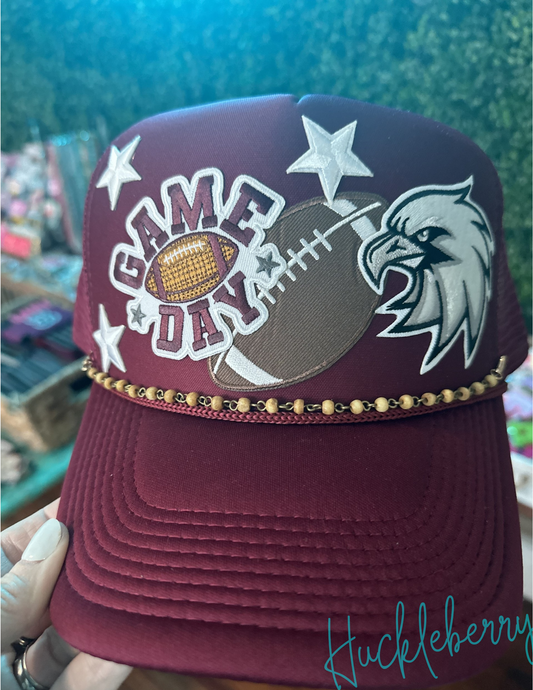 School Spirit Trucker Cap...Game Day...Football Eagles Mascot...with hat chain