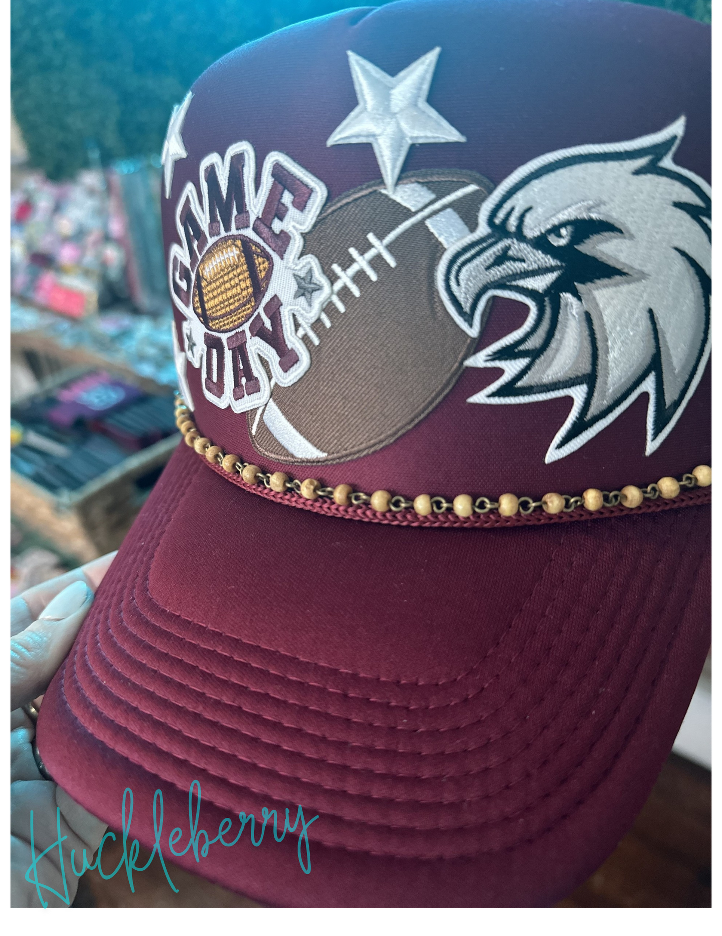 School Spirit Trucker Cap...Game Day...Football Eagles Mascot...with hat chain