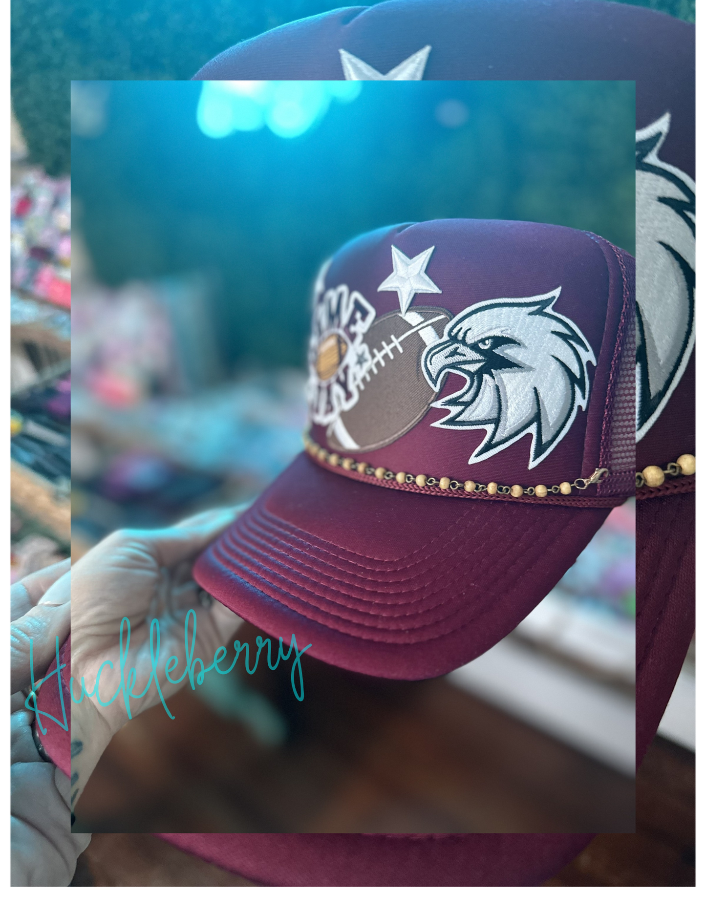 School Spirit Trucker Cap...Game Day...Football Eagles Mascot...with hat chain