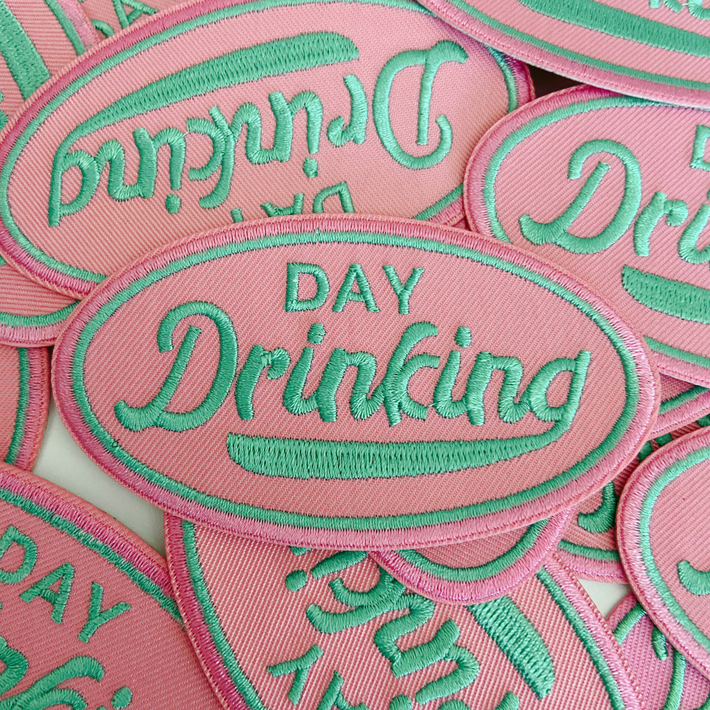 Day Drinking in Pink and Teal  -  Embroidered Hat Patch