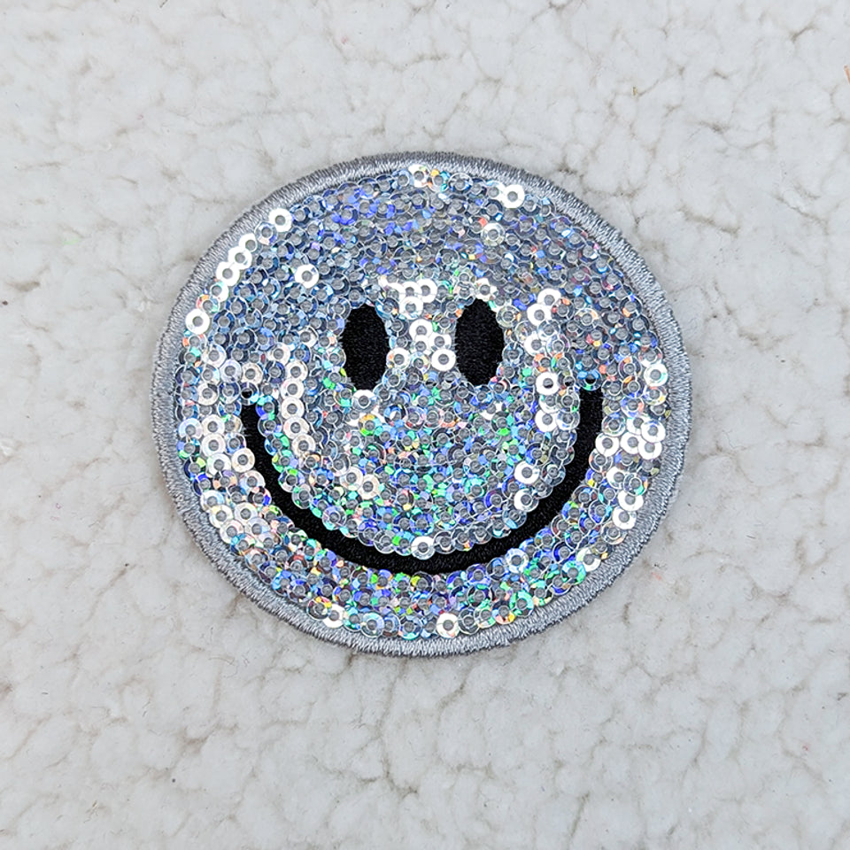 SILVER Sequin Happy Face