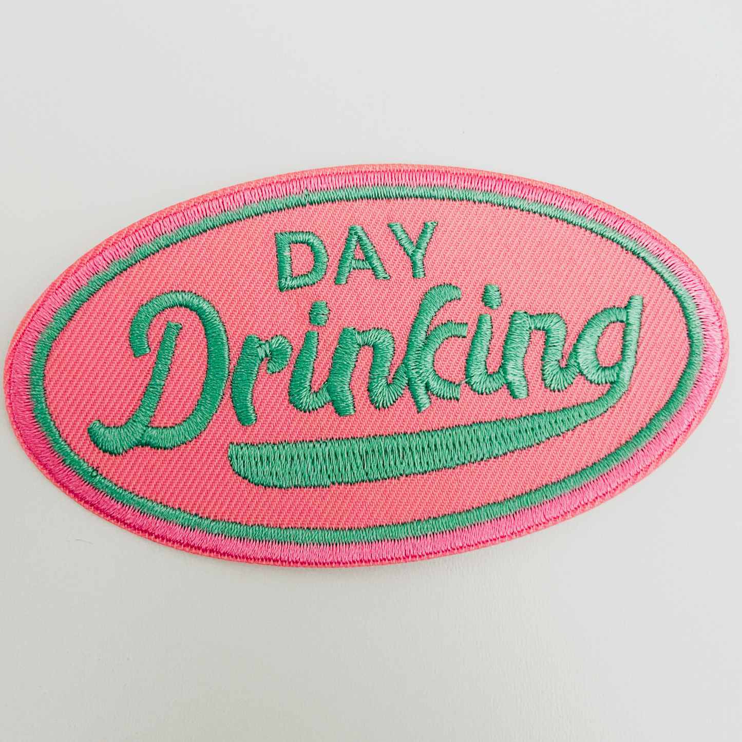 Day Drinking in Pink and Teal  -  Embroidered Hat Patch