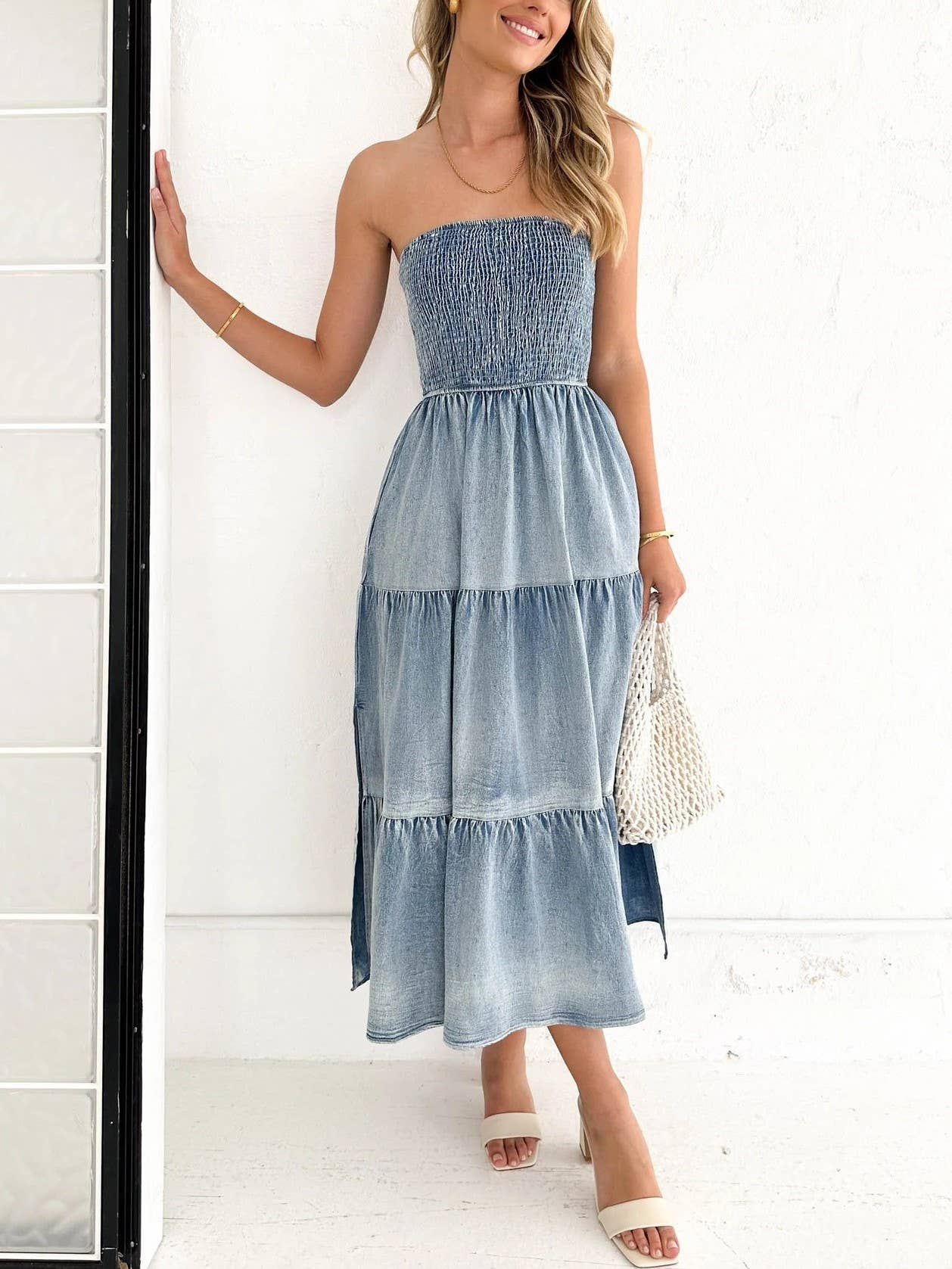 Stitched Bandeau Denim Dress