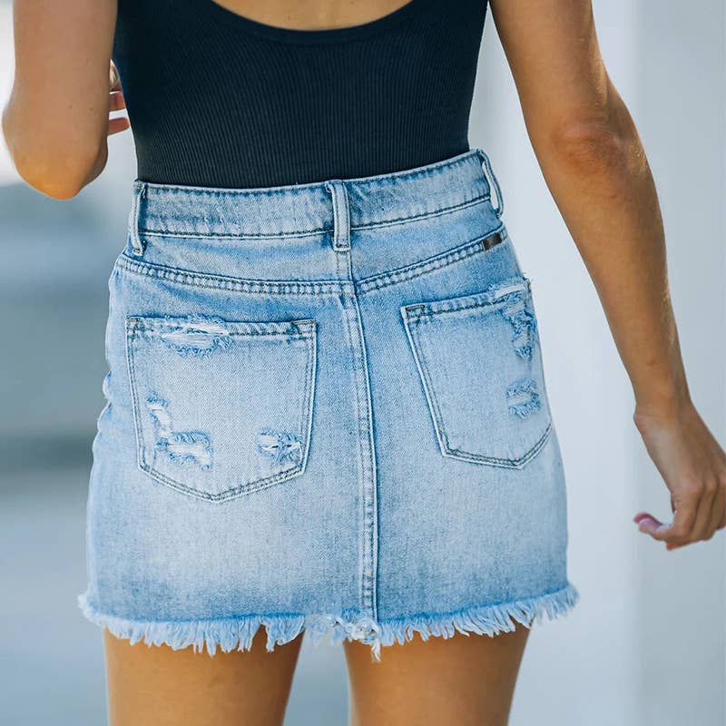 Darling Distressed Denim Skirt