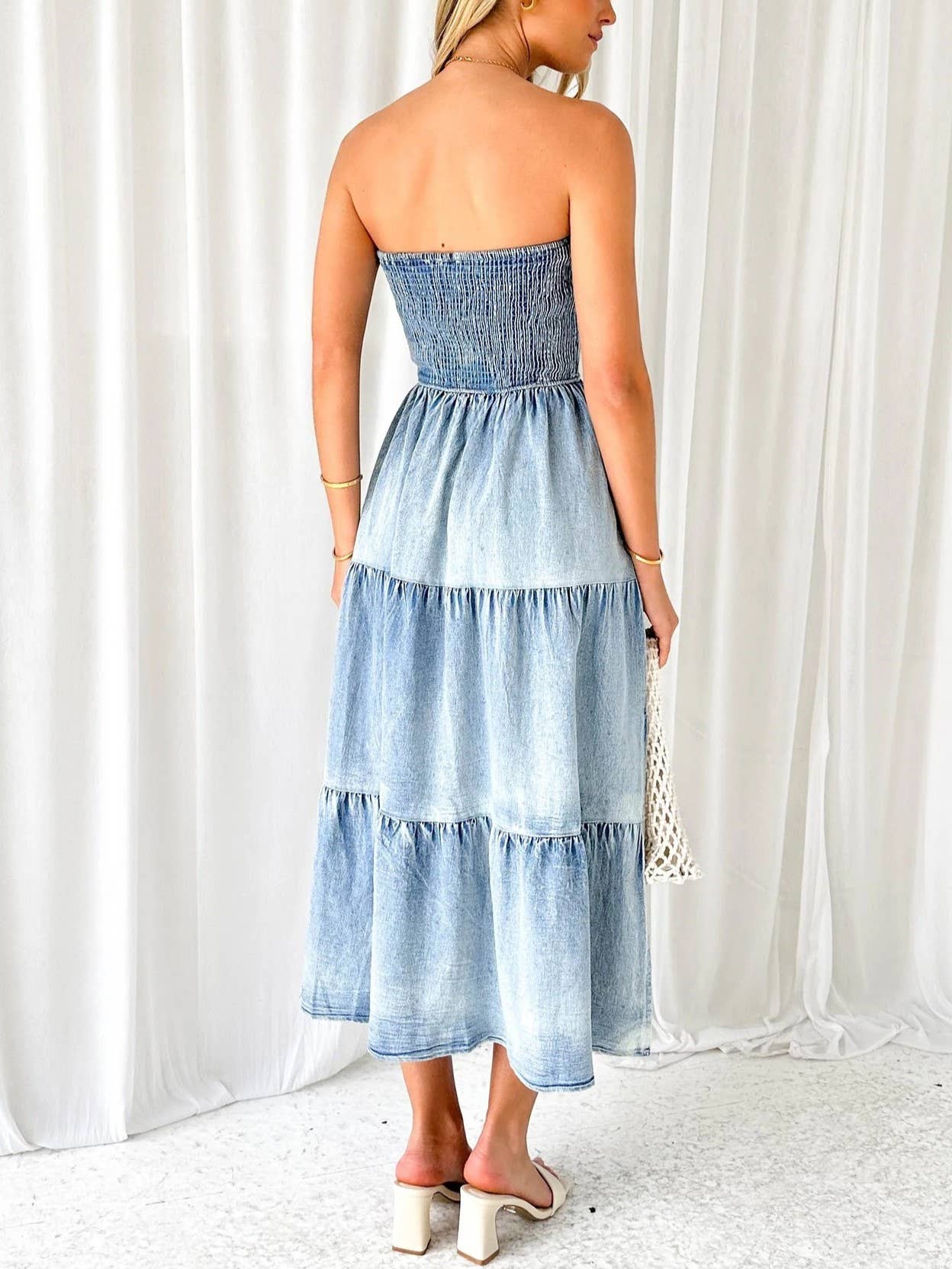 Stitched Bandeau Denim Dress